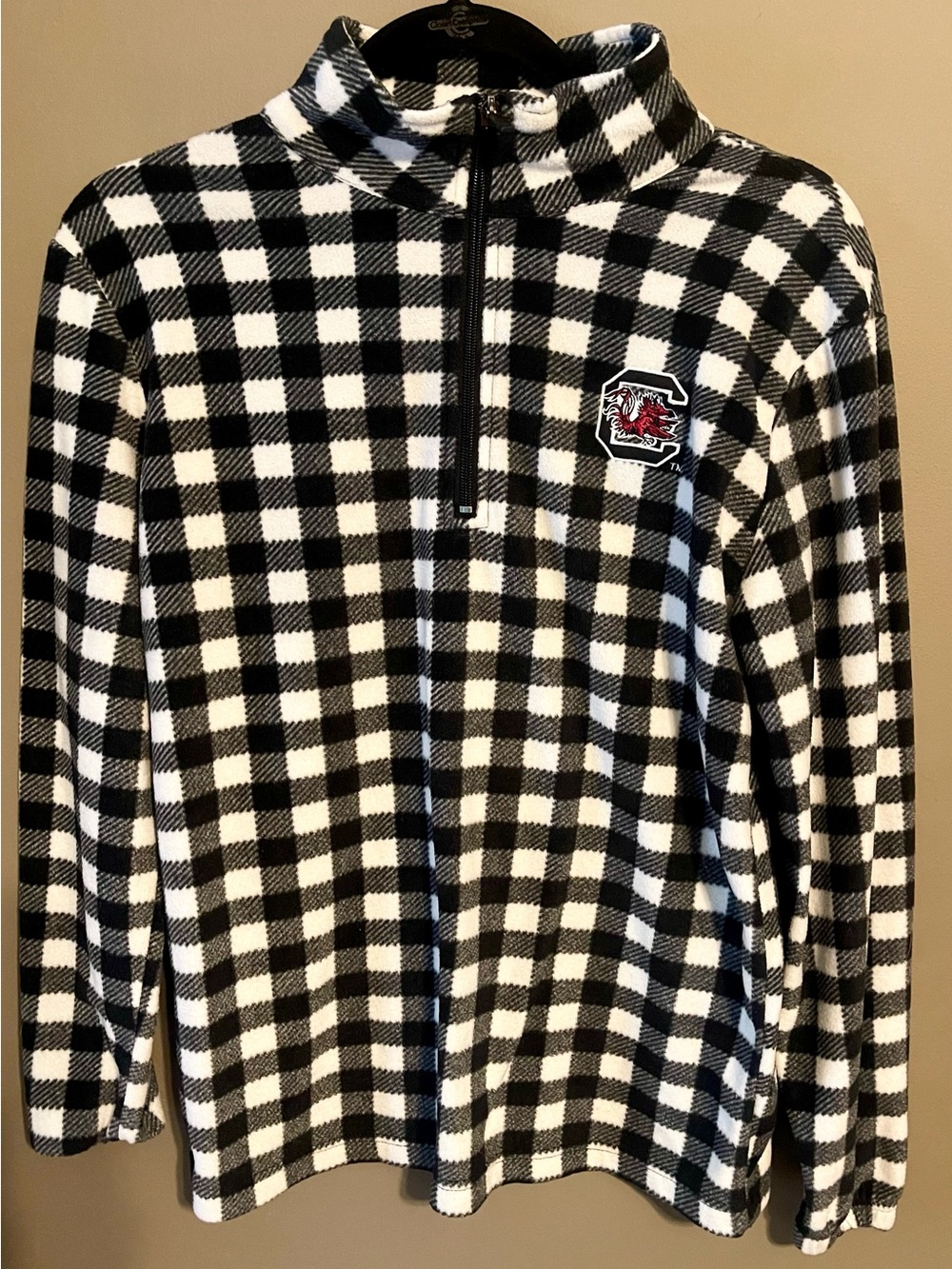 SC Gamecocks - Black & White Buffalo Check Quarter‑Zip Sweater - Size M